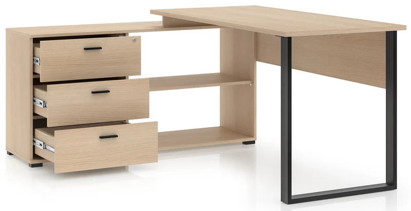 Eckschreibtisch mit Schrank Odelis mit drei Schubladen 168x138 cm Lindberg-Eiche