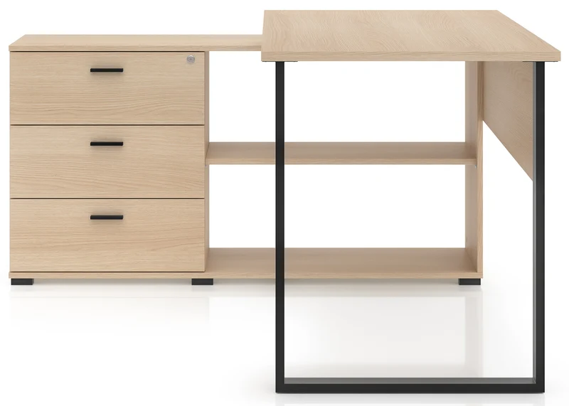 Eckschreibtisch mit Schrank Odelis mit drei Schubladen 168x138 cm Lindberg-Eiche