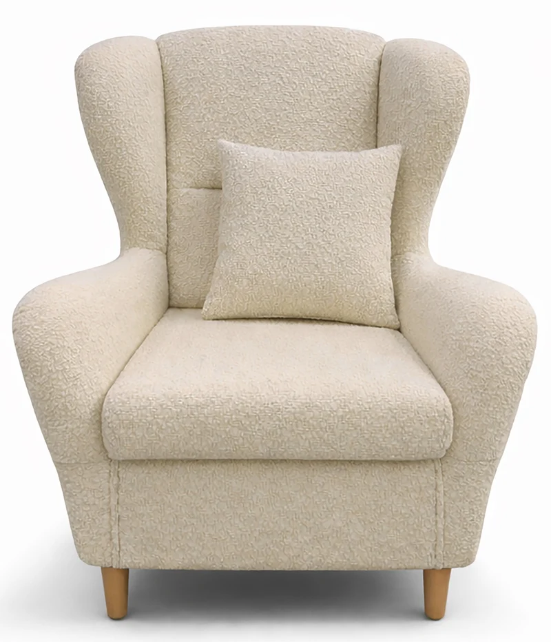 Ohrensessel Teddlo beige Chenille mit Buchenholzbeinen