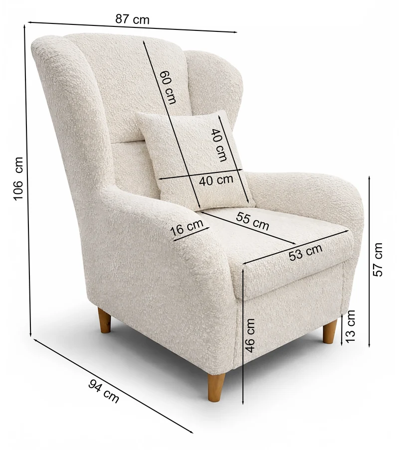 Ohrensessel Teddlo beige Chenille mit Buchenholzbeinen