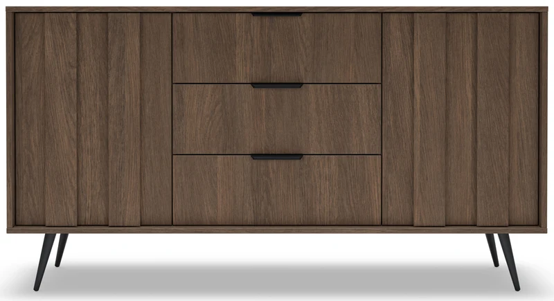 Zweittürige Kommode Amaro mit drei Schubladen und LED-Beleuchtung, 154 cm, Eiche Dunin