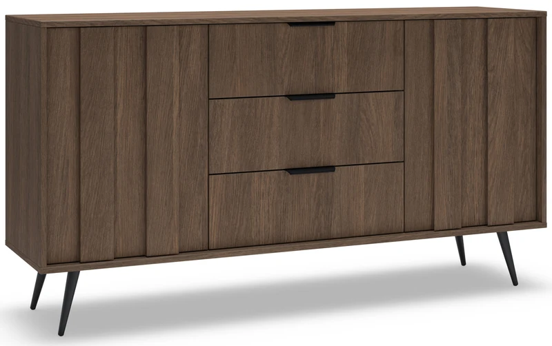 Zweittürige Kommode Amaro mit drei Schubladen und LED-Beleuchtung, 154 cm, Eiche Dunin