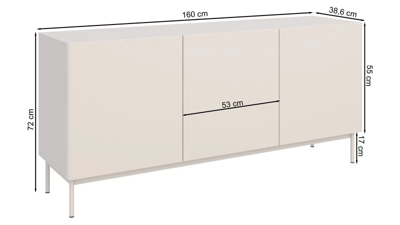 Hohes dreitüriges TV-Sideboard Olio, 160 cm, schwarz