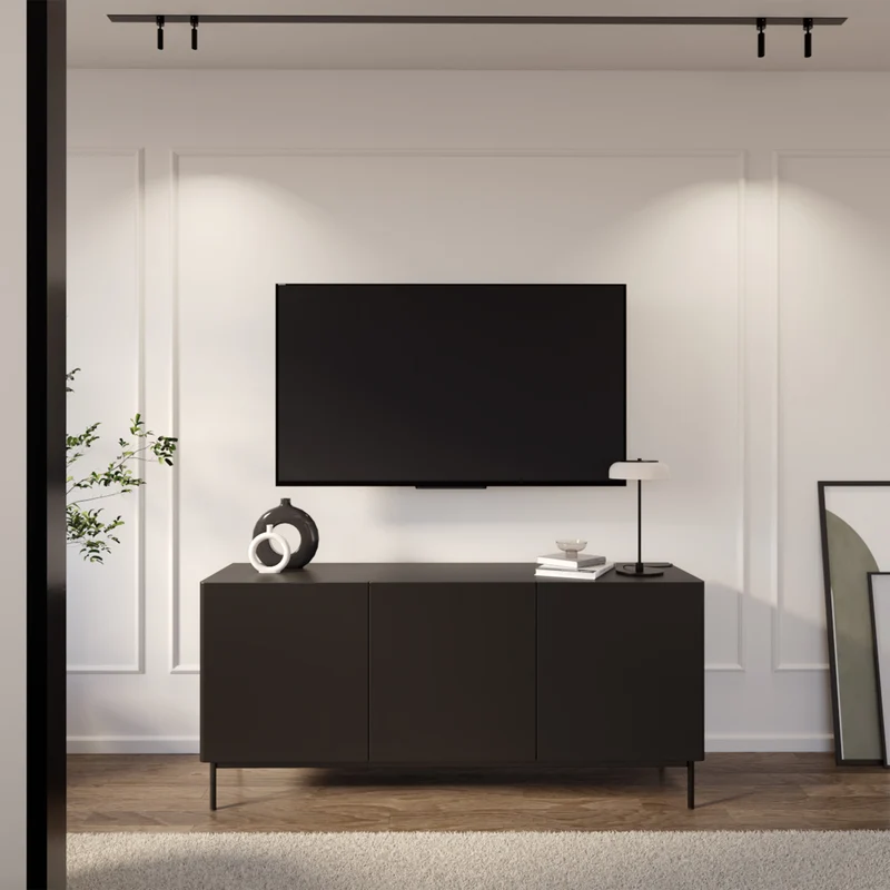 Hohes dreitüriges TV-Sideboard Olio, 160 cm, schwarz