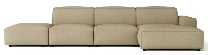 Modulares Ecksofa Sellmo, L-förmig, mit Hocker, rechtsseitig, grau-beige, hydrophober Chenillestoff
