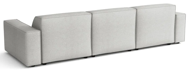 Modulares Ecksofa Sellmo, L-förmig, linksseitig, hellgrauer hydrophober Chenille-Stoff