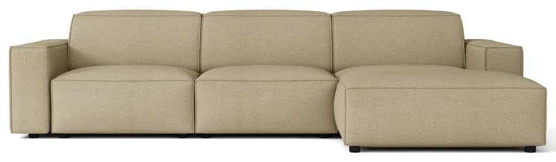 Modulares Ecksofa Sellmo, L-förmig, rechtsseitig, cremefarben, hydrophober Chenille-Stoff