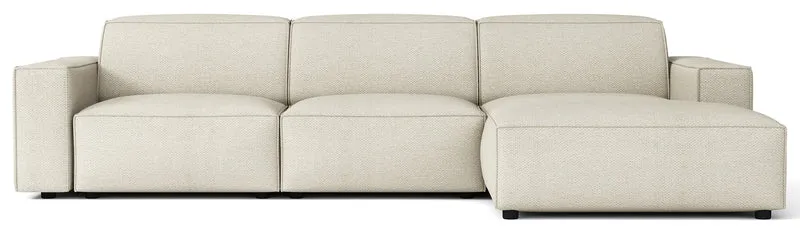 Modulares Ecksofa Sellmo, L-förmig, rechtsseitig, cremefarben, hydrophober Chenille-Stoff