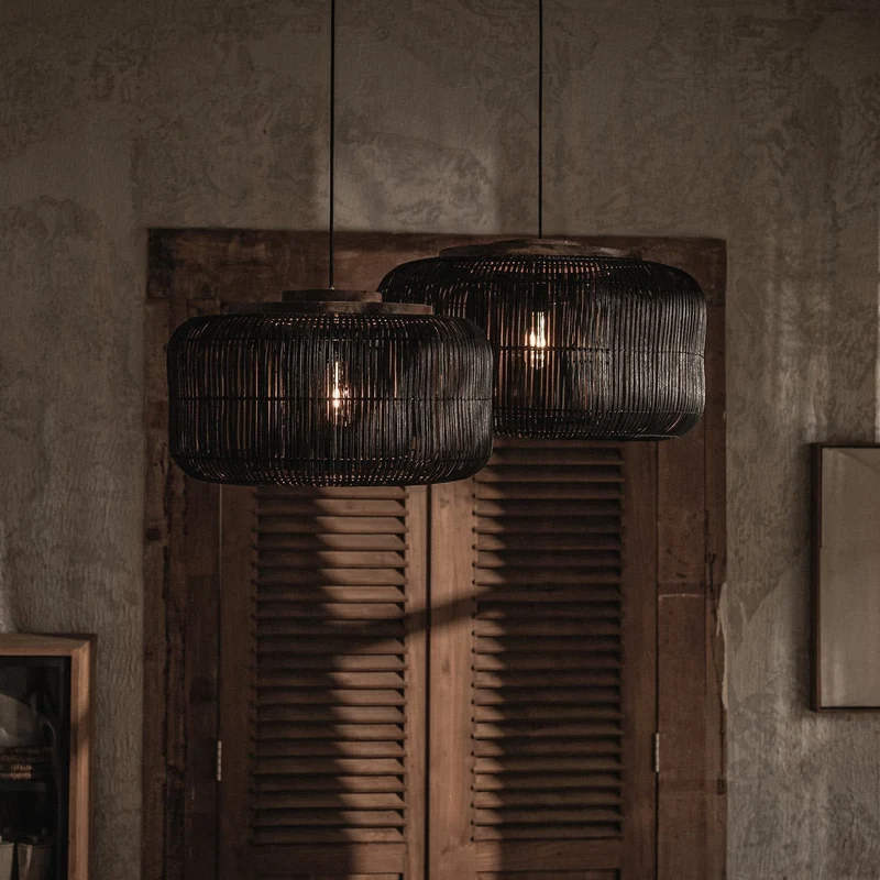Hängelampe Rattan, schwarz