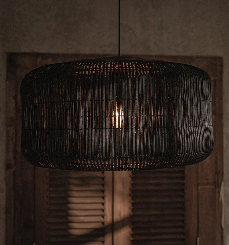 Hängelampe Rattan, schwarz