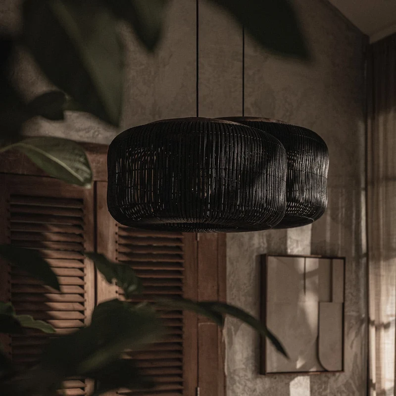 Hängelampe Rattan, schwarz