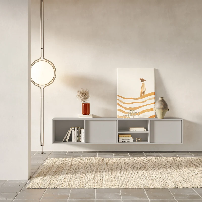 Sanva Hängeschrank für TV mit zwei Türen und drei Fächern, 200 cm, Kaschmir