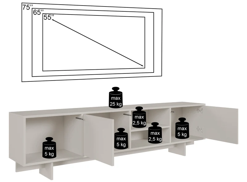 Sanva TV-Schrank mit zwei Türen und drei Fächern, 200 cm, Kaschmir