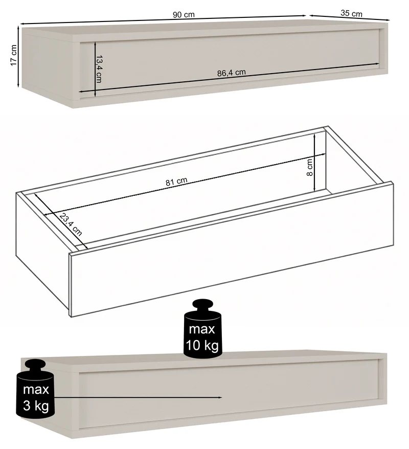 Sanva-Konsole mit hängender Schublade 90 cm Kaschmir