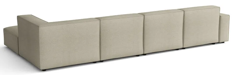 Großes, rechtseitiges U-förmiges Sellmo Modulsofa mit Hocker, grau-beige, hydrophobes Chenillegewebe