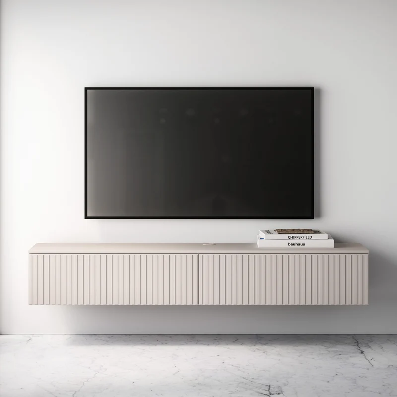 Hängender TV-Schrank Caletto mit zwei Klappen, 180 cm, Kaschmirfarben