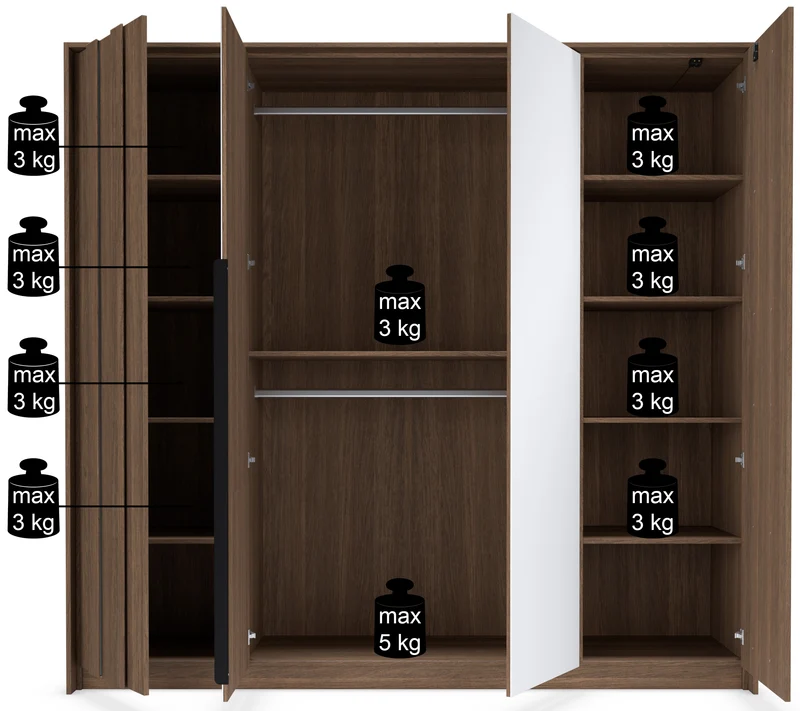 Vier­türiger Amaro-Kleiderschrank mit Spiegel und LED-Beleuchtung, 223 cm, Eiche Dunin
