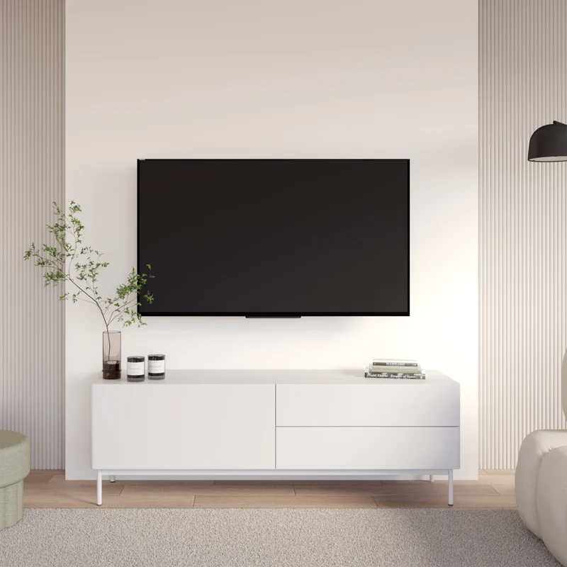 TV-Schrank Olio mit Klappe und zwei Schubladen, 160 cm, weiß