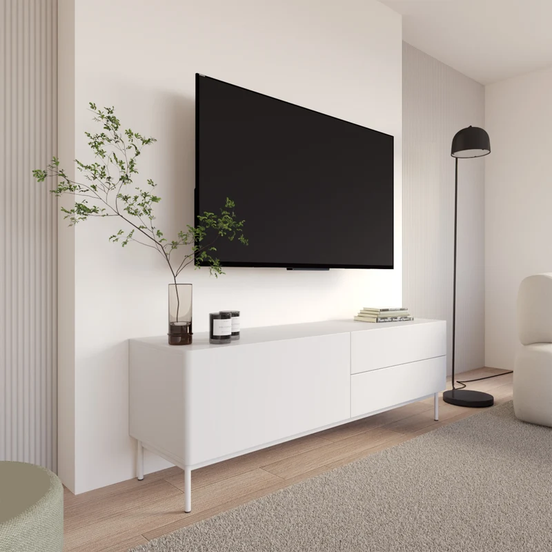TV-Schrank Olio mit Klappe und zwei Schubladen, 160 cm, weiß
