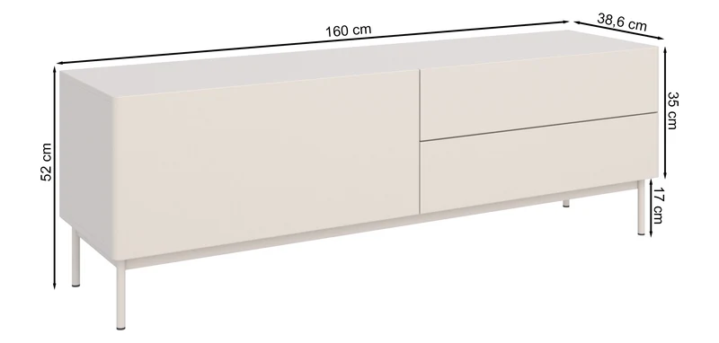 TV-Schrank Olio mit Klappe und zwei Schubladen, 160 cm, weiß