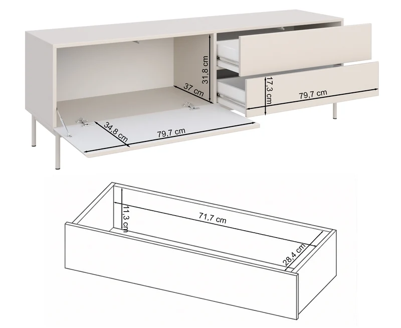 TV-Schrank Olio mit Klappe und zwei Schubladen, 160 cm, weiß