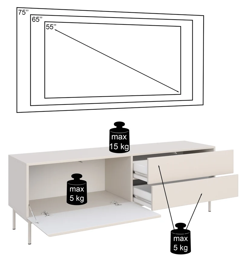 TV-Schrank Olio mit Klappe und zwei Schubladen, 160 cm, weiß