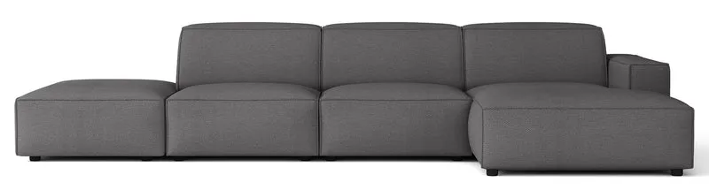 Modulares Ecksofa Sellmo L-förmig mit Hocker, rechtsseitig, dunkelgrauer hydrophober Chenille-Stoff