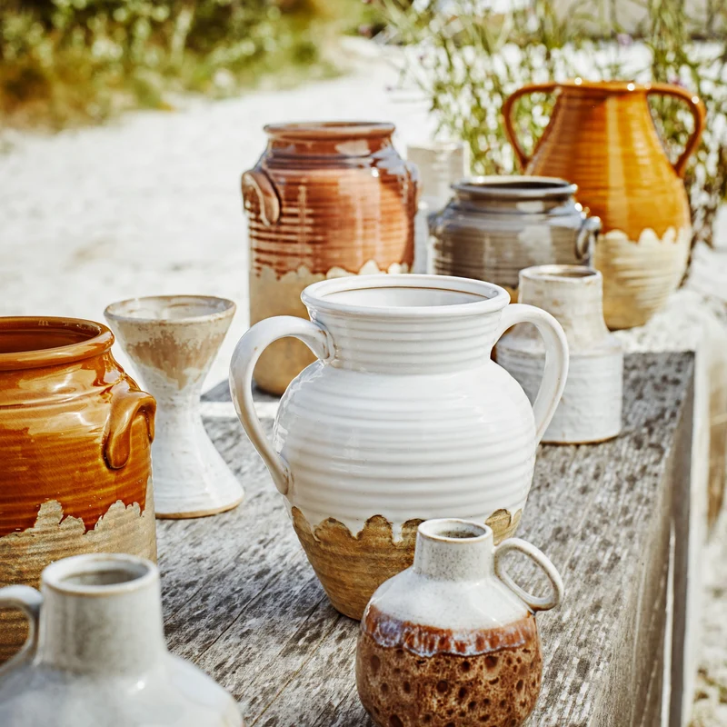 Keramikvase, weiß-natur