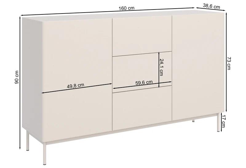 Zweitrüriger Olio-Kommode mit drei Schubladen, 160 cm, Kaschmir