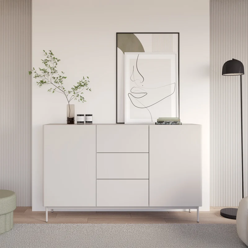 Zweitrüriger Olio-Kommode mit drei Schubladen, 160 cm, Kaschmir