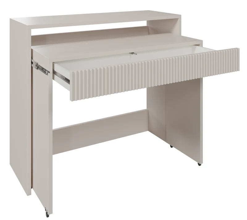 Ausziehbarer Schreibtisch Zoom mit Schublade und Rillen, 98 cm, Kaschmir