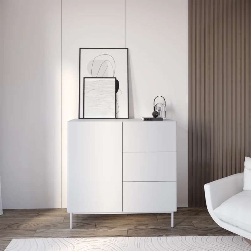 Einzeltür-Kommode Olio mit drei Schubladen, 100 cm, weiß