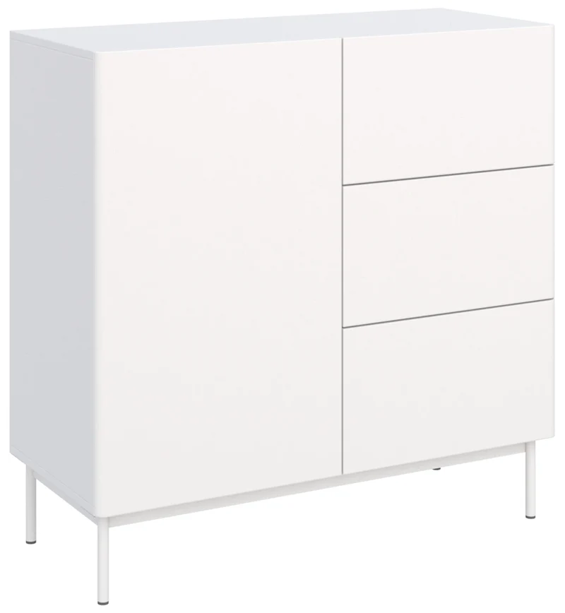 Einzeltür-Kommode Olio mit drei Schubladen, 100 cm, weiß