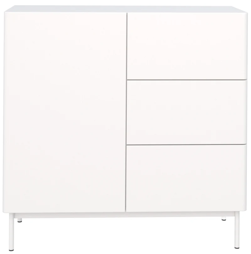 Einzeltür-Kommode Olio mit drei Schubladen, 100 cm, weiß