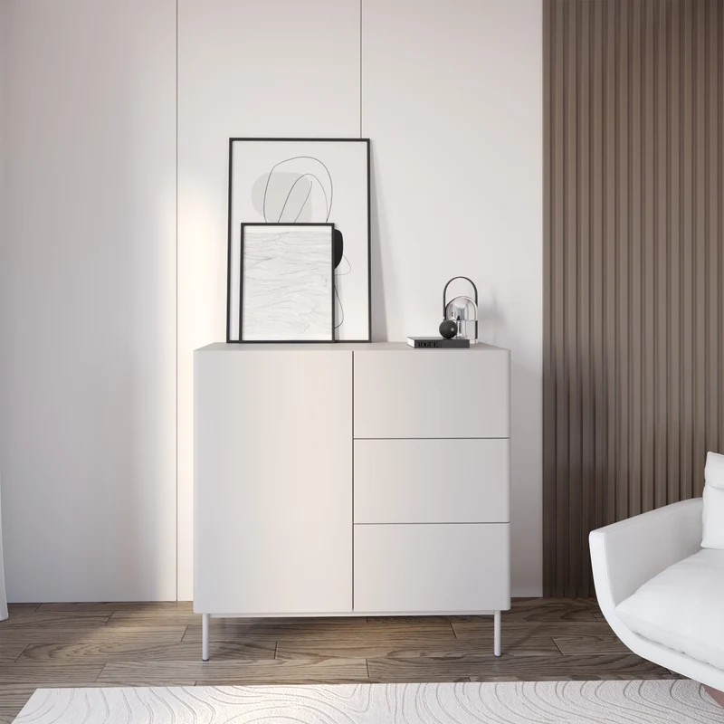 Einzeltür-Kommode Olio mit drei Schubladen, 100 cm, weiß