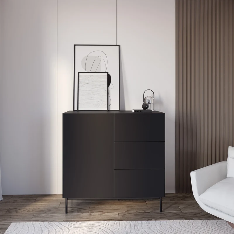 Einzeltür-Kommode Olio mit drei Schubladen, 100 cm, weiß