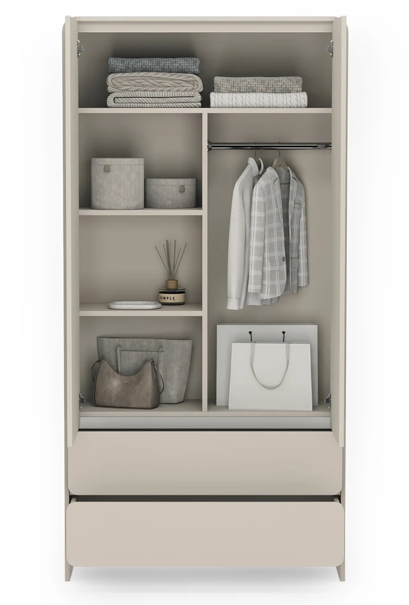Zweiflügeliger Lummo-Schrank mit zwei Schubladen, 100 cm, Kaschmirfarbe
