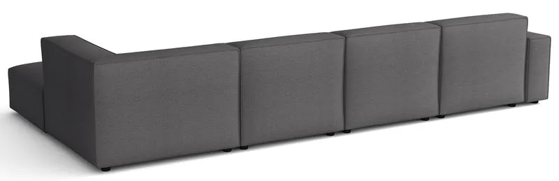 Großes U-förmiges modulares Ecksofa Sellmo mit Hocker, rechtsseitig, dunkelgrauer hydrophober Chenille-Stoff
