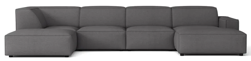 Großes U-förmiges modulares Ecksofa Sellmo mit linksseitigem Hocker, dunkelgrauer hydrofober Chenille-Stoff