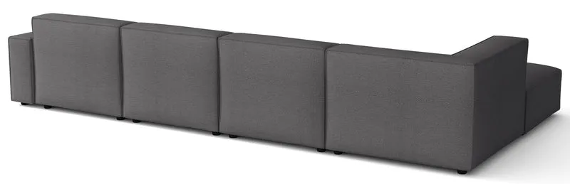Großes U-förmiges modulares Ecksofa Sellmo mit linksseitigem Hocker, dunkelgrauer hydrofober Chenille-Stoff
