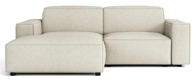 Modulares Ecksofa Sellmo, kleines L-förmiges, linkes Modell, cremefarben, hydrophobes Chenille