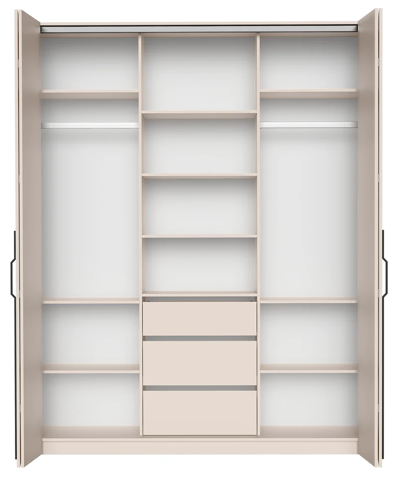 Zweiflügeliger Schrank Bari mit drei Schubladen, 200 cm, Kaschmirfarben