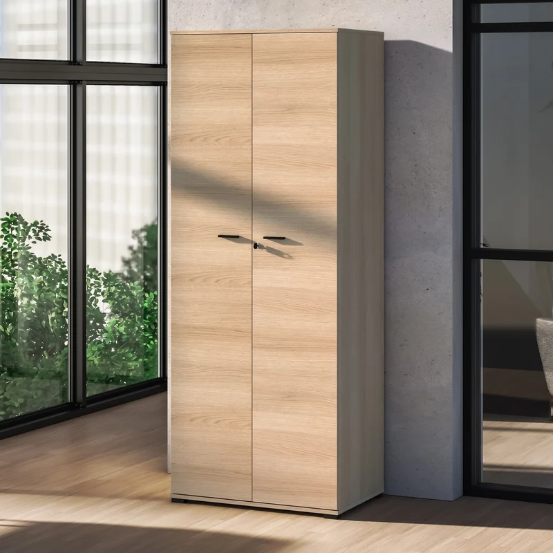 Zweiflügeliger Kleiderschrank Odelis mit 79 cm Kleiderstange, Lindberg-Eiche