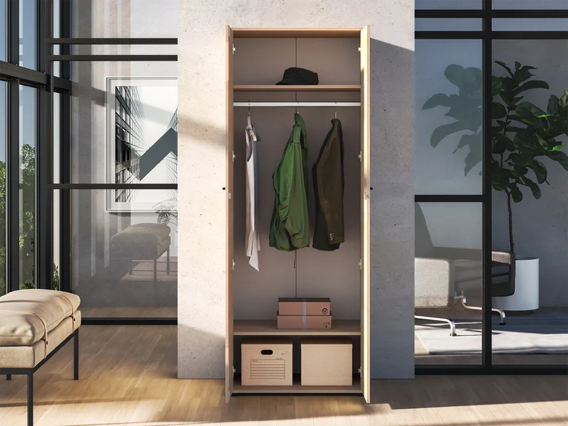Zweiflügeliger Kleiderschrank Odelis mit 79 cm Kleiderstange, Lindberg-Eiche