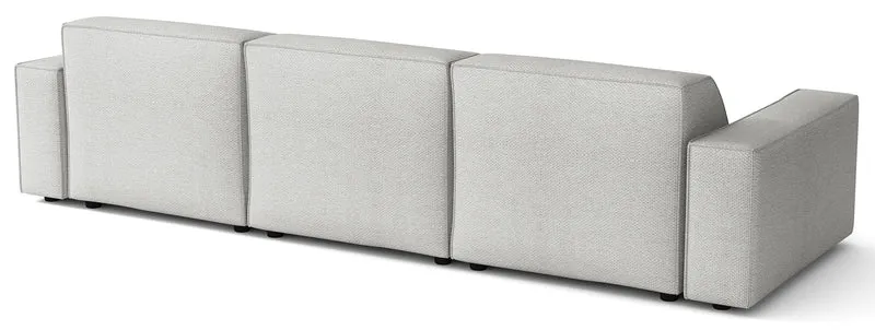 Modulares Ecksofa Sellmo, L-förmig, rechtsseitig, hellgrauer hydrophober Chenillestoff