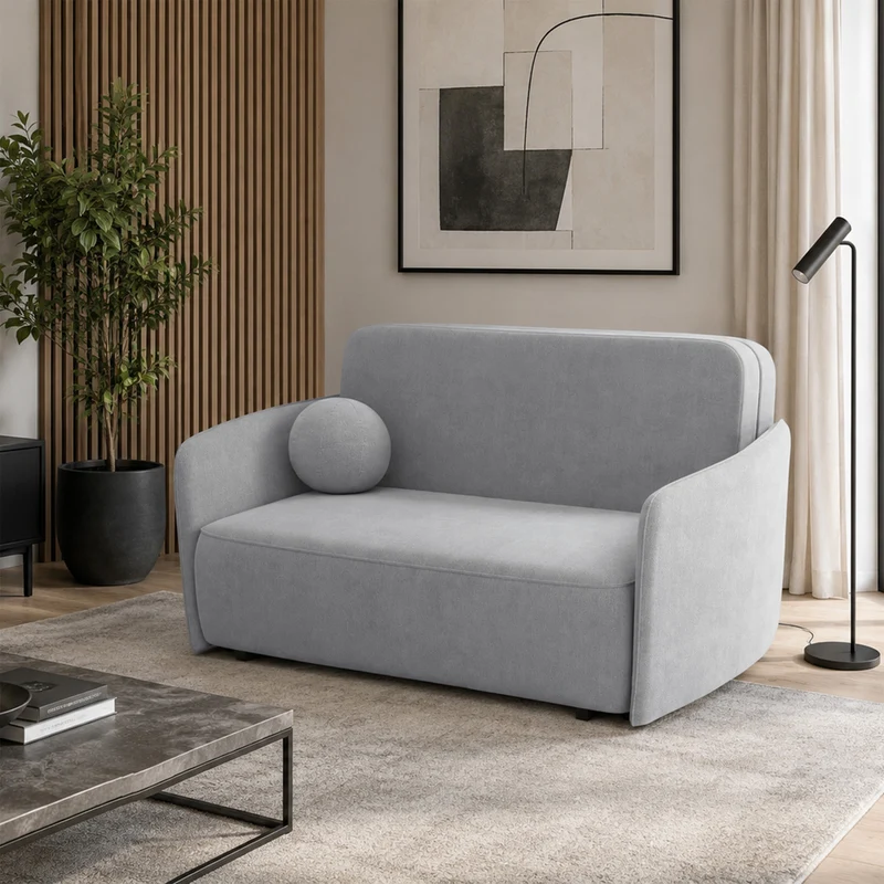 Ausziehbares Zweiersofa Paxi 165 cm mit Stauraum, hellgrauer Chenille-Bezug