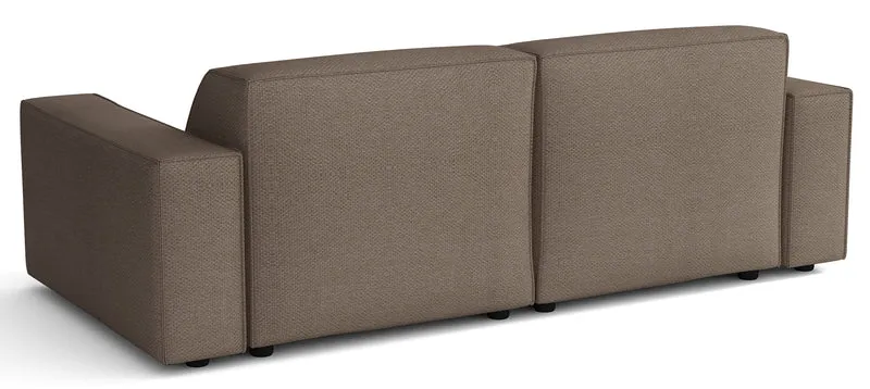 Modulares Ecksofa Sellmo, kleines L-förmiges Modell, linksseitig, hellbrauner hydrophober Chenille-Stoff