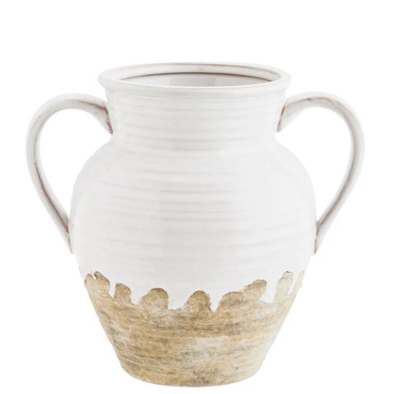 Keramikvase mit Henkel, weiß-natur