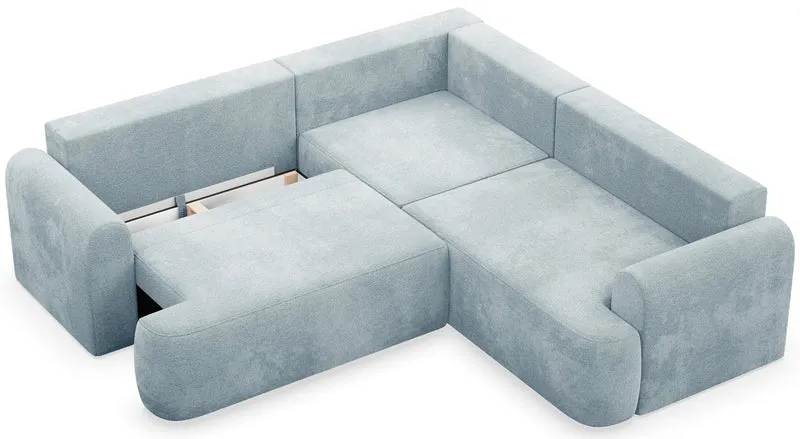 Ecksofa mit Schlaffunktion, L-förmig, universell, hellblauer Chenille-Stoff Kaveo