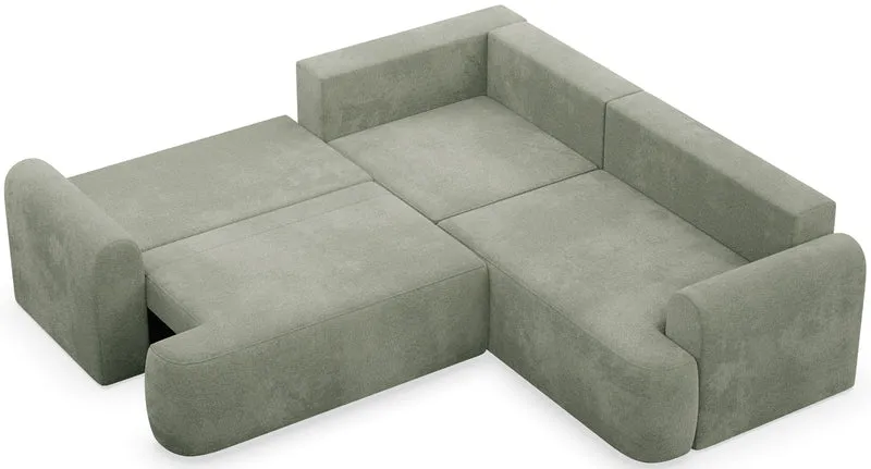 Ecksofa mit Schlaffunktion, Eckcouch Kaveo L-förmig, universell, Salbeigrün, Chenille